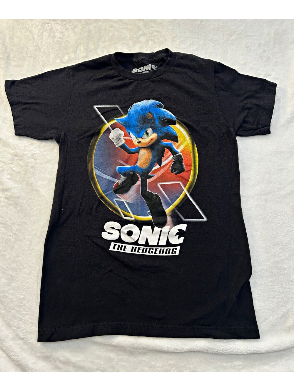 Sonic the Hedgehog Black Graphic Print Logo Tee Short Sleeve Crew Neck Mens S